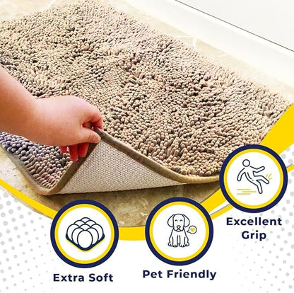 Muddy Mat® AS-SEEN-ON-TV Highly Absorbent Microfiber Door Mat and Pet Rug, Non Slip Thick Washable Area and Bath Mat Soft Chenille for Kitchen Bathroom Bedroom Indoor and Outdoor - Beige 5ft x 7ft