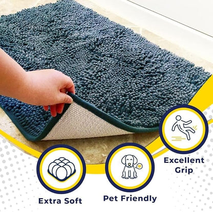 Muddy Mat® Pack of 3 Highly Absorbent Microfiber Dog Door Mat and Pet Rug, Non Slip Thick Washable Area Mat Soft Chenille for Kitchen Bathroom Bedroom and Outdoor - Atlantic Blue Small, Medium & Large