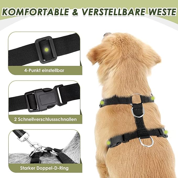 Lukovee Dog Seat Belt for Car, Adjustable Dog Car Harness for Large Medium Small Dogs, Soft Padded & Breathable Mesh Dog Seatbelt with Car Strap and Carabiner(Blue Double Clip,Large)