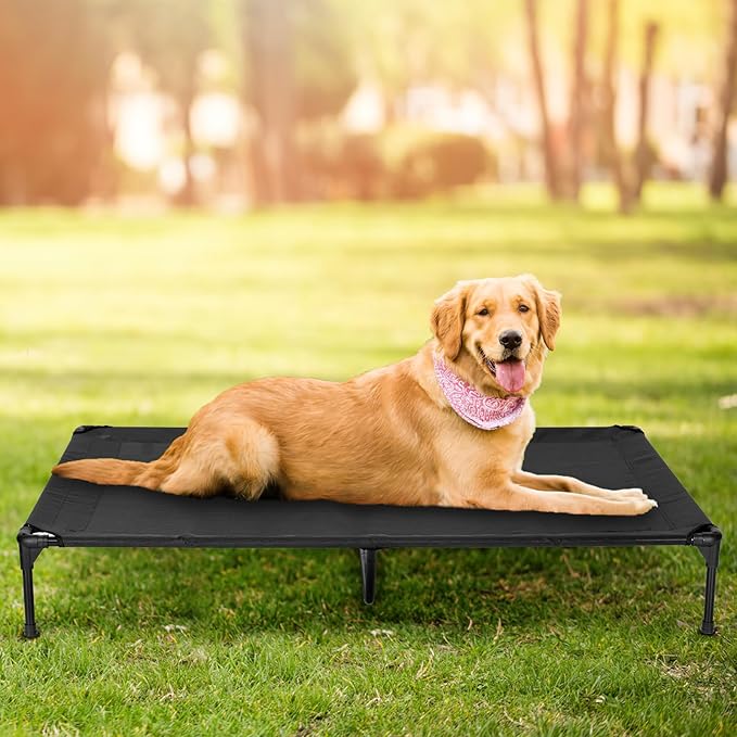Elevated Dog Bed for Outdoor, Large Raised Dog Cot with Washable Mesh, Cooling Pet Cot Chew Proof for Outside Camping, 42"x30" Grey