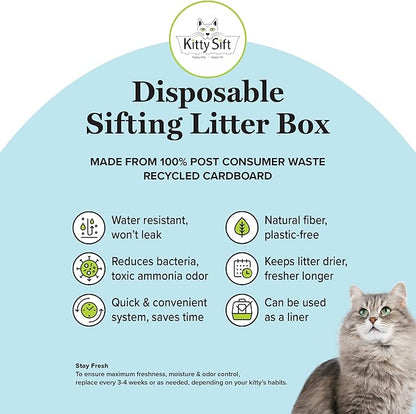 Kitty Sift (Set of 1 Litter Box & 5 Sifting Liners) Sustainable, Clean, Sifting, Disposable Cat Litter Box Kit - Large, 6-Set Kit