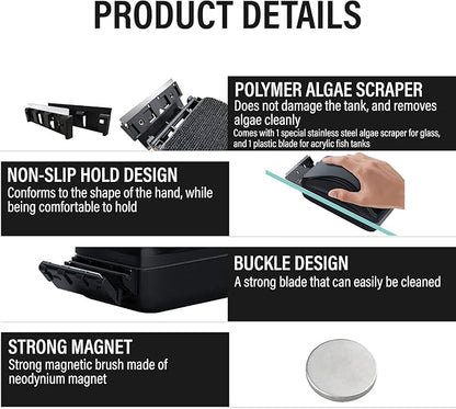 Aquarium Super Strong Magnetic Cleaner Glass Fish Tank Megnet Brush Algae with Scraper Floating Brush Large
