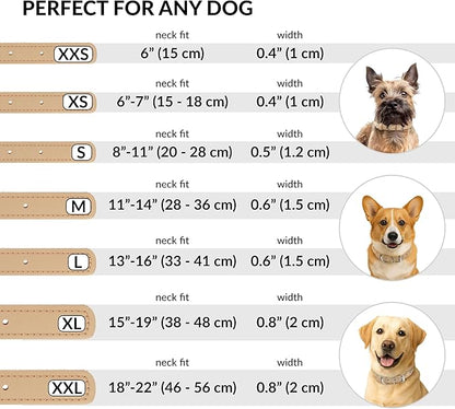 CollarDirect Rolled Leather Dog Collar, Soft Padded Round Puppy Collar, Handmade Genuine Leather Collar Dog Small Large Cat Collars 13 Colors (11-14 Inch, Beige Textured)