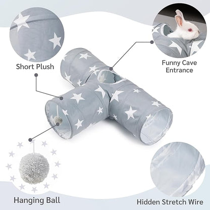 JanYoo Guinea Pig Tunnel 3 Way Guinea Pigs Hideout Foldable Small Animal Hideaway Play Tube Toys for Bunny Rabbit Hedgehogs Hamster Chinchilla Ferret Accessories