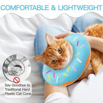 Cat Cone Collar Soft, Cute Cat Donut Collar After Surgery, Adjustable Kitten Recovery Cones to Stop Licking, Lightweight Neck Elizabethan Collars for Cats Kittens (Blue, Large)