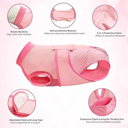Idepet Dog Recovery Suit Female,Dogs Onesie Suit Surgery Male Breathable Pet Bodysuit for Spay Neuter E-Collar & Cone Alternative Surgical Suit Puppy Abdominal Anti Licking Wounds Shirt (Pink, XXL)