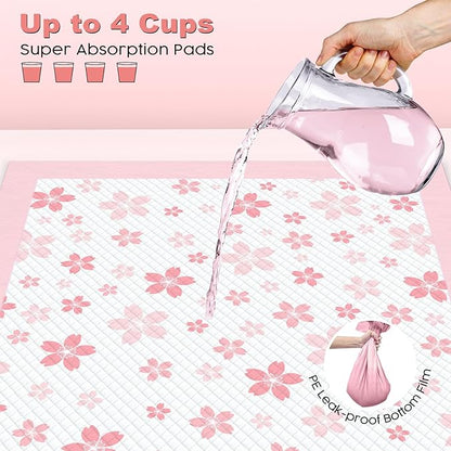 MIZOK Puppy Pads 22"x 22" with Leak-Proof Quick-Dry Design Pee Pads for Dogs Potty Training, 6-Layer Standard Absorbency Dog Pee Pads Regular Size, Pink Cherry Blossom Pattern (50 Counts)