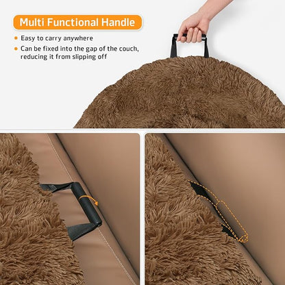 GGIB Calming Dog Bed Fluffy Plush Dog Mat for Furniture Protector with Removable Washable Cover for Large Medium Small Dogs and Cats (Medium, Brown)