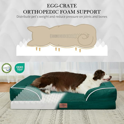 Comfort Expression Large Dog Beds Waterproof Orthopedic Foam Dog Sofa Beds Comfy Pet Bed with Washable Removable Cover & Non-Slip Bottom(Large,Emerald)
