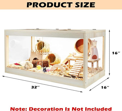 Prolee Hamster Habitat Chewproof, Mice and Rat Habitat with Transparent Sides, Hamster Cage with Openable Mesh Top, Solid Built with Lock Design (32" L x 16" W x 16" H)