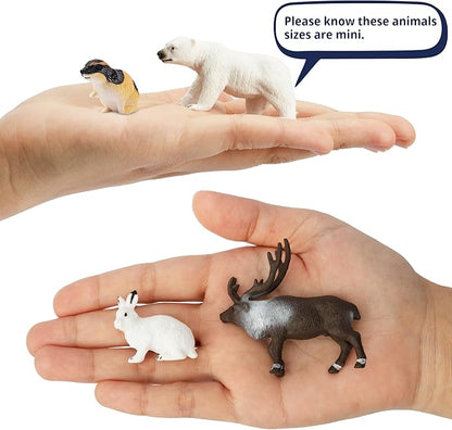 Toymany 14PCS Mini Arctic Animals Figurines Set, Polar Animals Toys with Polar Bear, Caribou, Penguin, Walrus, Wolf Figurines Cake Toppers Birthday Easter Gifts for Preschool Kids