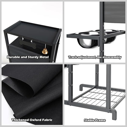 Elevated Dog Bowls, Height Adjustable Raised Dog Bowl Stand (4.5'' to 12''), Organizer Bowl Holder for Large Medium Dogs