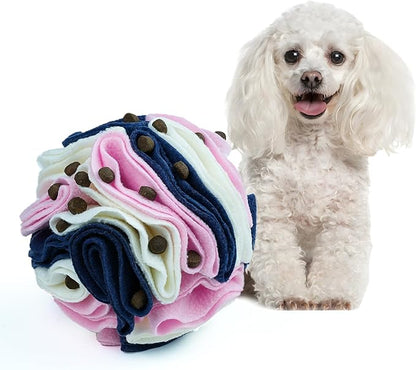 Pet Snuffle Ball, Puzzle Sniffing Interactive Dog Ball for Blind Dogs Training Stress Relief Dog Enrichment Toys Treat Machine Washable (15cm, Classic Pink Blue White)
