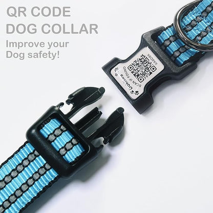 Reflective Dog Collar with Apple AirTag Holder & QR Code Pet ID Tag,Soft Nylon Adjustable Dog Tracker Collar with Safety Lock for Small Dogs (Blue, S)