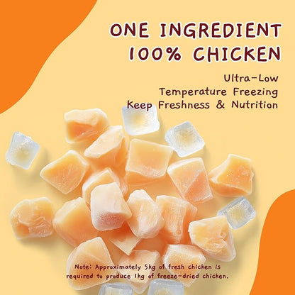 Jungle Calling Freeze-Dried Chicken Treats for Cats & Dogs, Single Ingredient, Grain-Free, High Protein Training Rewards & Food Topper (Chicken Cubes, 3.2 oz)