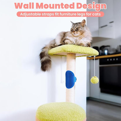 4Pcs Silicone Cat Grooming Brush Set, Multi-Functional Cat Self Groomer for Indoor Cats, Wall Mounted Face Scratchers, Grooming Strap Pad for Sofa & Chair Legs (Blue, Red)