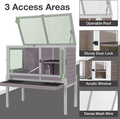 Guinea Pig Cage Indoor with Wheels Rabbit Hutch with Removable Proof Tray and Cool Zinc Plate Chew-Resistant Metal Frame Hamster Cage with Elevated Legs 36.6" L（Grey）
