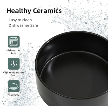 Non-Slip 8.2inch Ceramic Dog Food and Water Bowl for Large Breed Dogs, Pet Bowl for Replacement (Single Bowl, Black)