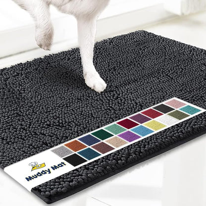 Muddy Mat® Shown on TV – Super Absorbent Door Mat Indoor, Microfiber Quick Dry Chenille Entryway Rug, Non-Slip Front Door Mat, Indoor Mats for Entryway, Machine Washable Pet Rug, Charcoal 24"x36"