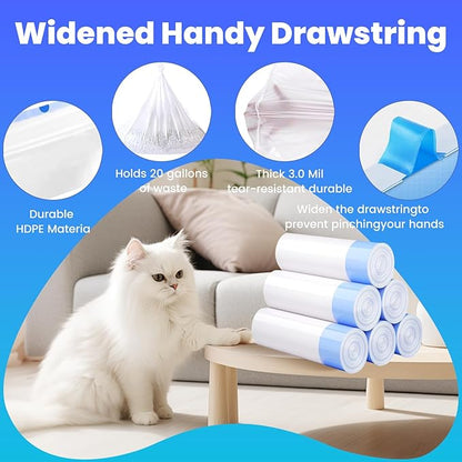 60 Pack Jumbo Cat Litter Bags - 3MIL Extra Thick Leakproof Litter Box Liners, 37"x18" Heavy Duty Drawstring Cat Litter Liners for Automatic Litter Box, Odor Control Disposable Kitty Litter Bags 6 Roll