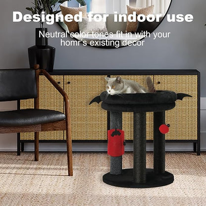 MECOOL 4in1 Small Cat Tree,Scratching Post with Tower Soft Bed, Sisal Carpet Jute Posts with Three Hanging Ball Toys and Massage Brush for Indoor Cats and Kittens