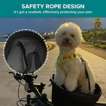 Dog Bike Basket Mountain Bike Shopping Basket Portable Cat and Dog Carrier for Bike Front Crossbar with Sponge Liner ty Strap (Black)