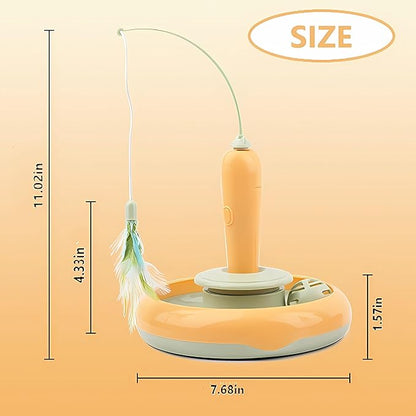 Interactive Cat Toys for Bored Indoor Cats,Automatic Cat Toy 3-in-1 Smart Teaser Wand Featuring Spinning Feather&Rolling Ball Track,Cats Dancer Toy Stimulates Hunting Instincts,Weight Control