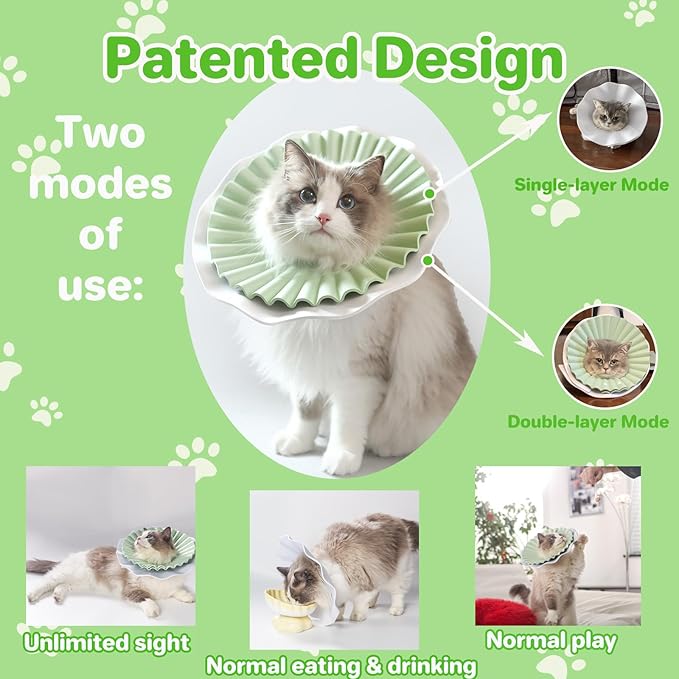 Soft Cat Cone Collar for Cats– Adjustable Lightweight Recovery E-Collar to Stop Licking, Scratching & Biting After Surgery, Comfortable Wound Healing Cone Alternative (Green, M)