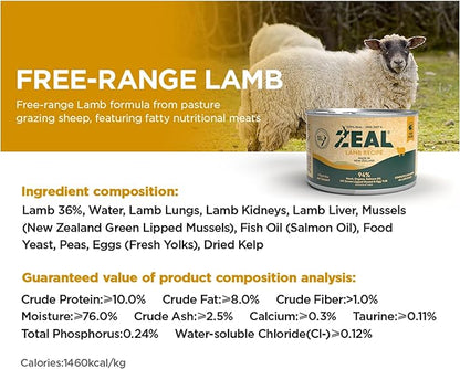 ZEAL New Zealand Wet Cat Food – High Protein, Grain-Free with Superfoods (Lamb, 6oz Can, 12-Pack)