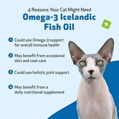 Pet Wellbeing Omega-3 Icelandic Fish Oil for Cats - Wild-Caught, Cold-Water Fish, Healthy Skin and Coat, Joint Health and Mobility, Fatty Acids, Anchovies, Sardines - EPA, DHA - 8 fl oz (236 ml)