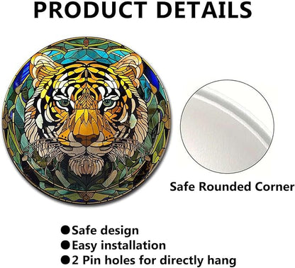 Lygond Metal Sign Tin Sign Circular Stained Glass Tigle Gardening Poster For Garage 12×12 Inches