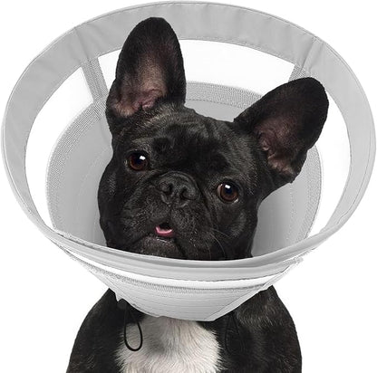 SAWMONG Soft Dog Cone for Medium Dogs, Adjustable Pet Recovery Collar to Stop Licking, Comfy Elizabeth E-Collar for Dogs After Surgery Alternative (M,Grey)