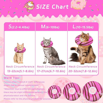 Cat Cone Collar Soft, Adjustable Cat Recovery Collars to Stop Licking, Cute Donut E Collar After Surgery, Anti-Lick Wound Healing Elizabethan Collar for Kittens (Pink, Large)