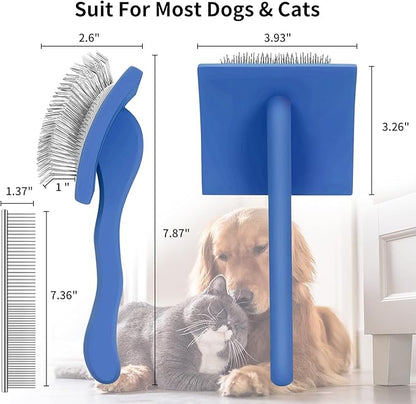 Slicker Brush for Dogs, Long Pin Dog Grooming Brush for Goldendoodles, Poodles, Doodles & More, Includes Bonus Pet Comb, Perfect for De-Shedding, Dematting & Reducing Tangles. Large, Blue
