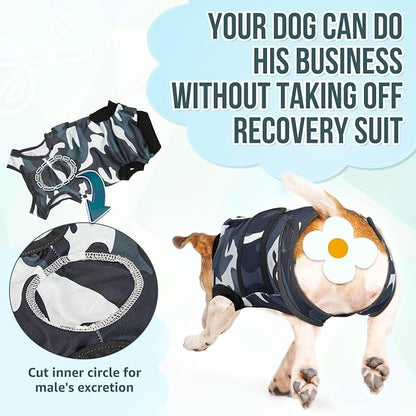 Lukovee Recovery Suit for Dogs, Zipper On Recovery Suit for Female Male Dog, Onesie Abdominal Wounds Cone E-Collar Alternative Prevent Licking Spay Recovery Suit (S,CF)