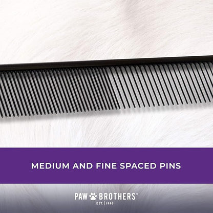 Ryan's Pet Supplies Paw Brothers Greyhound Style Teflon Comb for Dogs, Professional Grade, True Teflon, Fine/Medium, Ergonomic Handle, 7.5 in.
