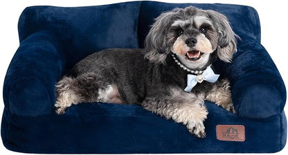 Hollypet Fluffy Plush Pet Cat Couch Sofa Soft Calming Pet Dog Sofa Beds for Medium Small Cats and Dogs, Cobalt Blue