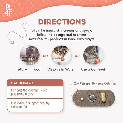 Cat Itchy Skin Relief & Hair Loss Treatment, Holistic Allergy Relief for Cats Calms Dry Skin, Dandruff & Reduces Licking, Scratching, Patchy, Matted and Shedding Fur, 400 Easy to Use Pills