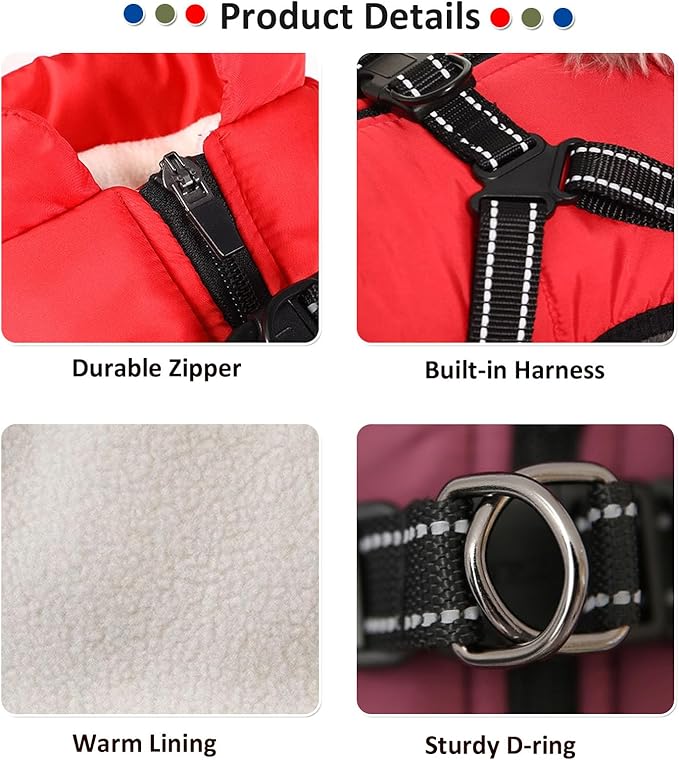 HDKUW Small Dog Jacket, Small Dog Coat Harness Winter Warm Vest Jacket Waterproof Cotton Costume for Puppy Small Dogs (XL, Blue)