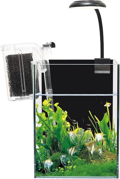 White Glass Betta Aquarium Starter Kits 1.2 Gallon Betta Fish Tank Starter Kit - LED Light & Self-Cleaning Filter Included