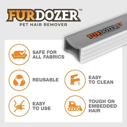 FurDozer X3 MINI Pet Hair Remover & Auto Detailing Tool - Cat & Dog Hair Remover for Carpet, Car Interior, Couch, Bedding, & Furniture - Reusable Pet Hair Removal Tool for Dog Fur & Lint, 3.5", Grey