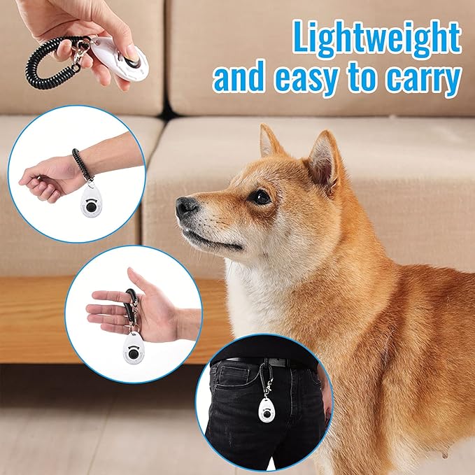 Dog Clicker for Training, 2 Pack Dog Training Clicker, Clicker Dog Training with Wrist Strap, Pet Training Clicker, Perfect for Dog Cat Puppies Behavioral Training (Blue and White)