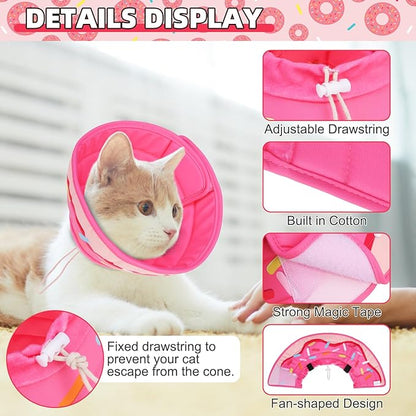 KOOLTAIL Cat Cone Collar Soft, Cat Recovery Collar After Surgery, Adjustable Comfortable Lightweight Cat Neck Cone to Stop Licking, Foldable Donut Water Resistant Pet Cone for Small Large Kitten PinkS