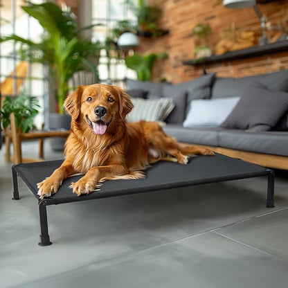 Veehoo Heavy Duty Elevated Dog Bed - Raised Bed with Washable Teslin Mesh, Non-Slip Feet, Cooling Cot, Indoor/Outdoor Use, 47" x 29", Black