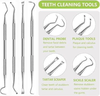 Dental Tools Pet Dog Teeth Cleaner Tool Kit, Stainless Steel Plaque Remover Dental Picks Tooth Tartar Scraper, Pets Oral Care Hygiene Set for Cats and Dogs Use with Case