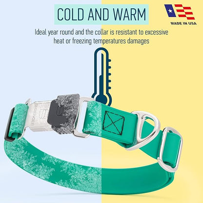 Dogline Biothane Waterproof Dog Collar with Herm Sprenger Stainless Steel Quick Release Buckle – Heavy Duty Tactical Durable Collar for Dogs – Comfortable and Safe Pet Collar, W 3/4" L 12-19", Teal