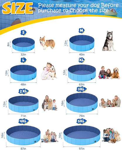 YSJILIDE Portable Dog Pool PVC Pet Swimming Pool Bathtub Collapsible, Hard Plastic for Pets to Swim and Bath (L-48"x 12" Blue)