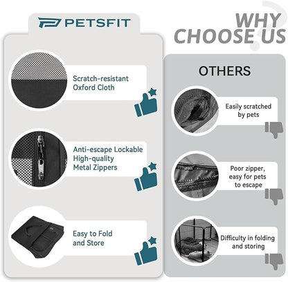 PETSFIT 45.5" Dog Playpen Indoor/Outdoor-Jump-Proof 28.5" Height with Removable Waterproof Mat & Zippered Roof | RV, Camping, Travel Dog Pen | Whelping & Cat Observation Space(45.5"L x 45.5"W x 28.5H)