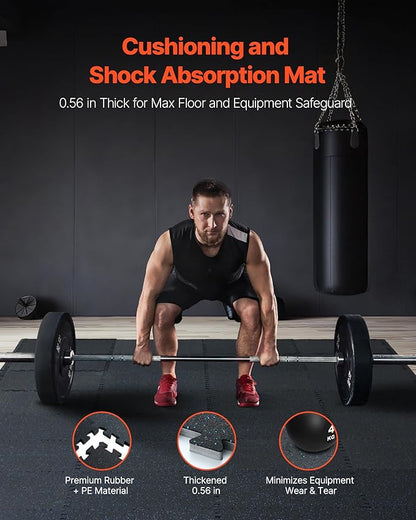 VEVOR 0.56 Inch Thick Gym Floor Tiles, 6 Tiles Rubber Top with EVA Foam, 25" x 25" Gym Flooring Workout Mats with 25 sq.ft Coverage, Interlocking Puzzle Gym Mats for Gym, Home, Garage, Black & Blue