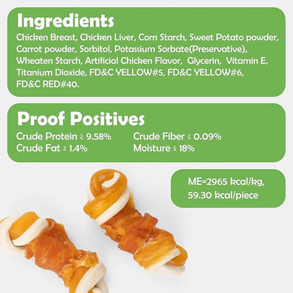 MON2SUN 2.5" Rawhide Free Dog Treats with Mixed Vegetables, Chicken Wrapped Mini Knot Bones for Small Dogs, Healthy Snacks for Balanced Nutrition, 21.2oz